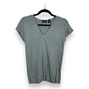 LARGE JUNIORS BAILEYS POINT OLIVE GREEN RIBBED SHORT SLEEVE TOP  V NECK